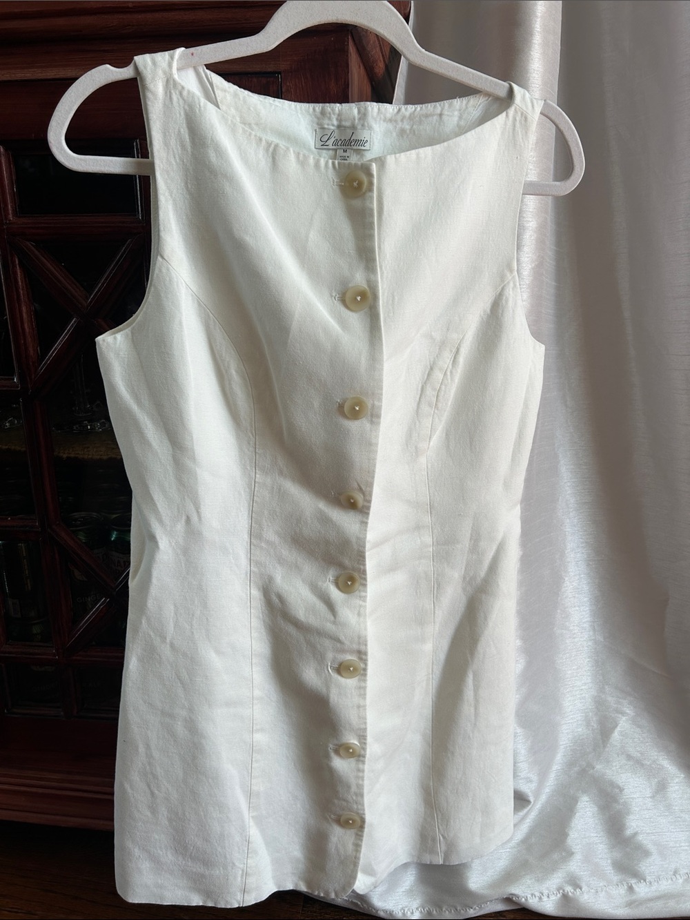 L'Academie Cream Button-Down Sleeveless Shift Dress